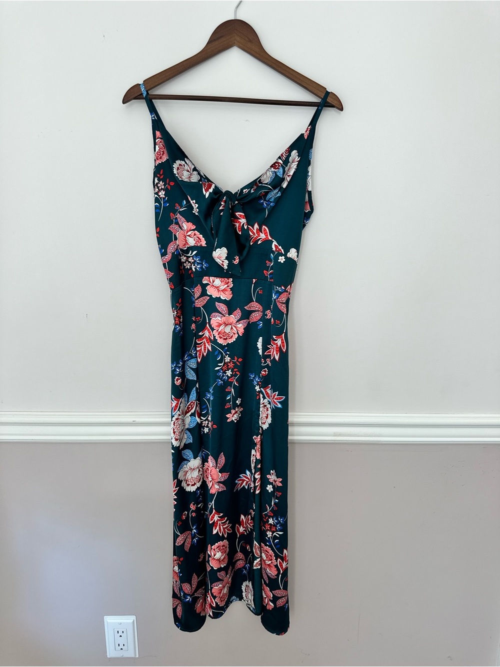 Floral Slip Midi Dress in Teal with Pink Bloom